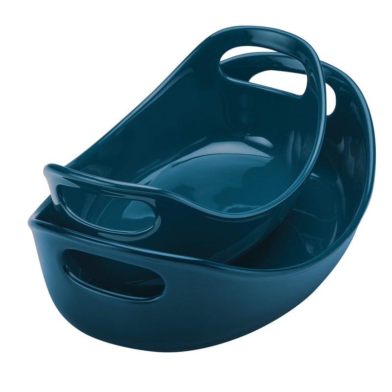 Rachael Ray Ceramics Bubble and Brown Oval Baker Set, 2-Piece, Marine Blue - Image 1